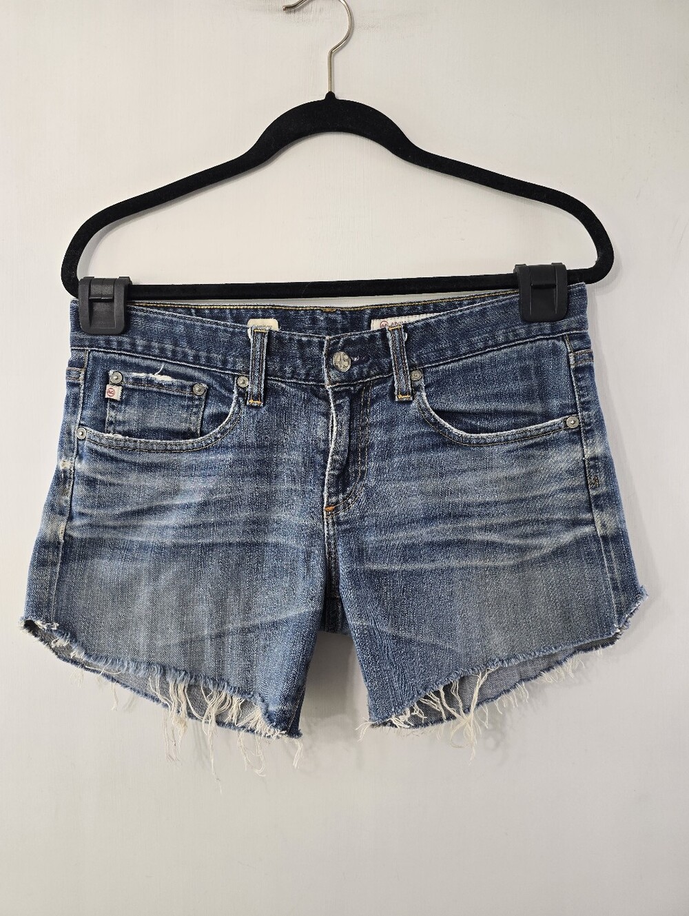 AG Adriano Goldschmied Tomboy Boyfriend Fit Cutoff Distress Blue Denim Short 29R